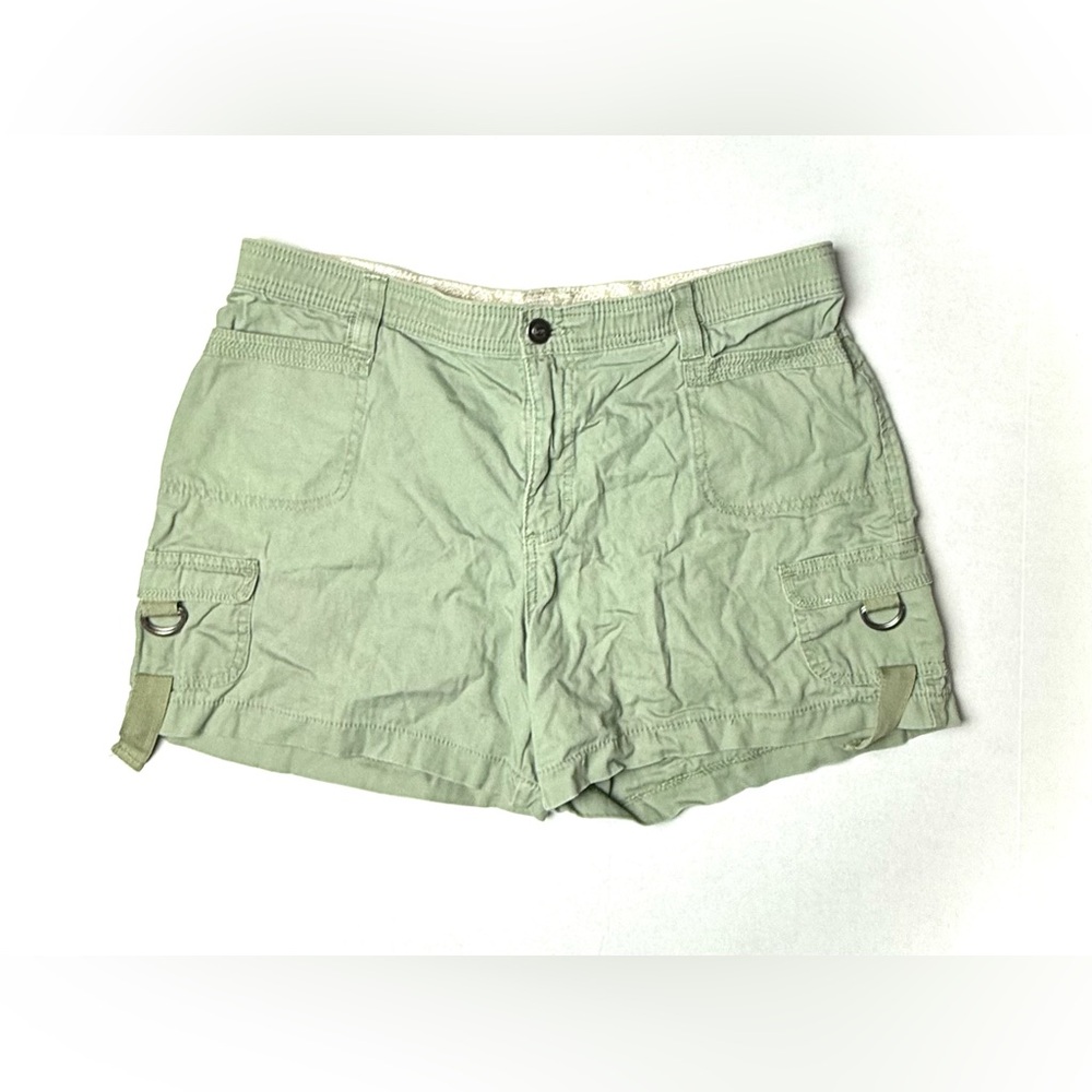 Lee Womens 14 Medium Cargo Green Shorts Pockets‎ Mid Rise Cotton Blend Stretch